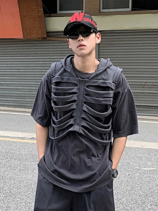 Loose, Versatile Designer-style Sleeveless Hooded Tank Top Gray - alternative view