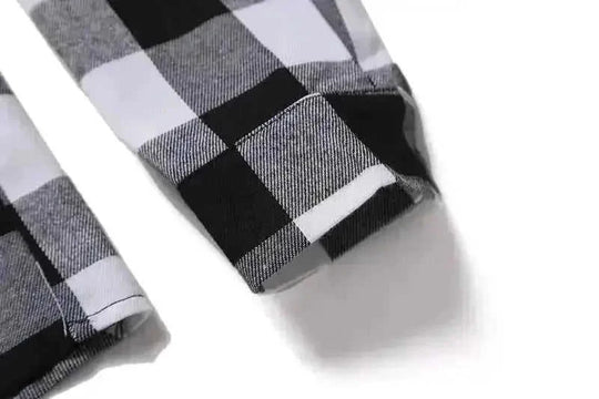 A Long-sleeved Pocket Checked Shirt With A Lapel For Young Men In Autumn And - back view (material: cotton | color:...