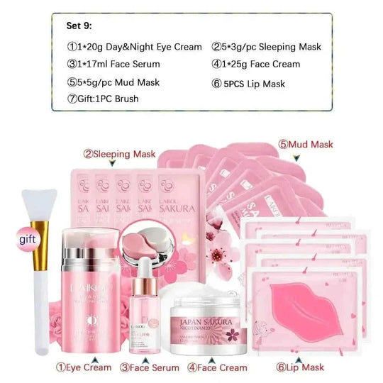 sakura-infused whitening cream | 24k gold anti-aging serum | complete facial skincare kit | energy saving