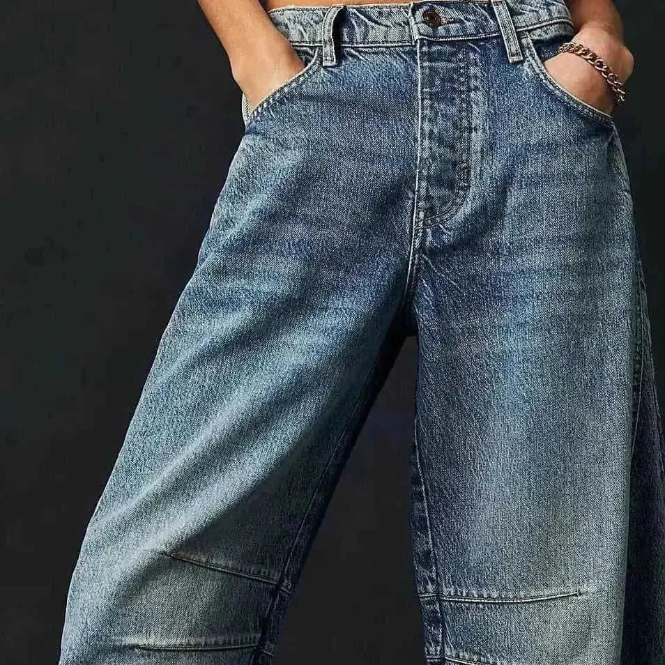 low-waist wide-leg pants | washed denim fabric | high-rise casual trousers | energy saving