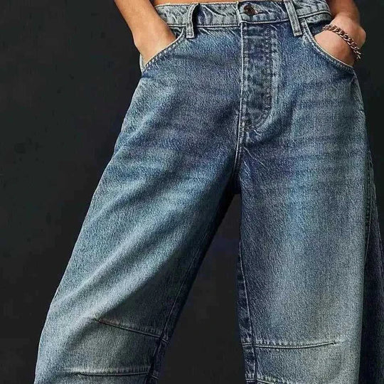 low-waist wide-leg pants | washed denim fabric | high-rise casual trousers | energy saving
