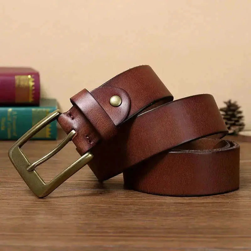 handmade pure copper buckle | full-grain cowhide leather belt | solid brass hardware construction | ultrasonic cleaning