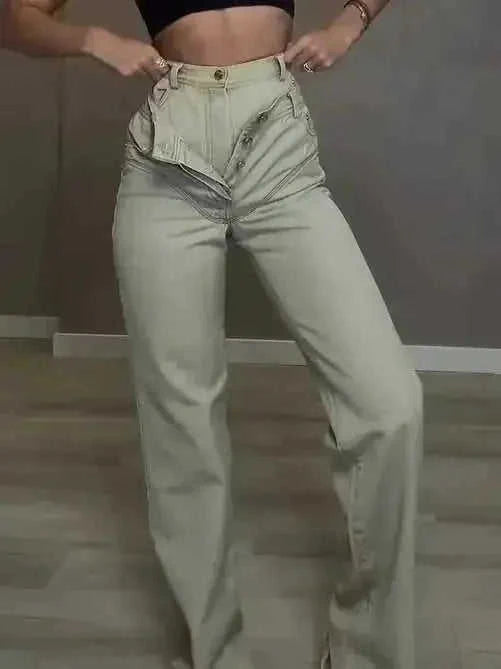 high-waisted denim jeans | double layer denim pants | stretchy mom jeans for women | ultrasonic cleaning