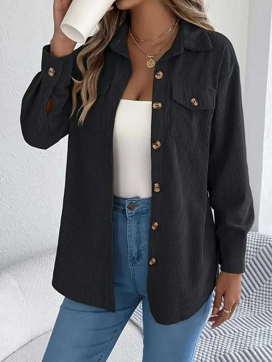 European And American Corduroy Striped Mid-length Coat Shirt Meifu Market