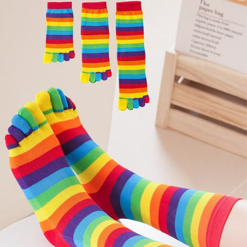 Women's Versatile Rainbow Striped Five Finger Socks meifu market