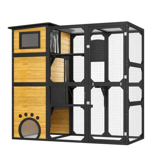 GO Large Cat Catio 4 Tiers Cat Enclosure For Outdoor, Cat House Weatherproof Attached To Window For Multiple Cats With Pla...