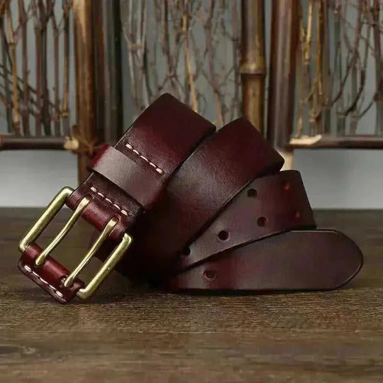 cowhide leather belt | vintage brass buckle | 15 inch mens belt | ultrasonic cleaning