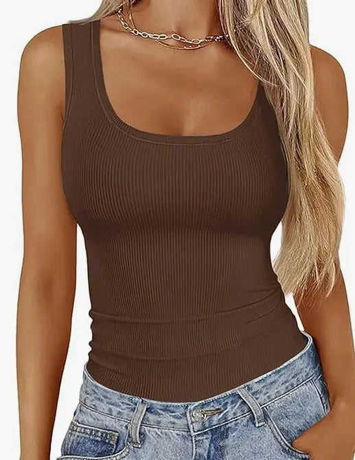 Elastic Slim-fit Vest Women's Square-neck Sleeveless Top Summer Clothing White - available style options