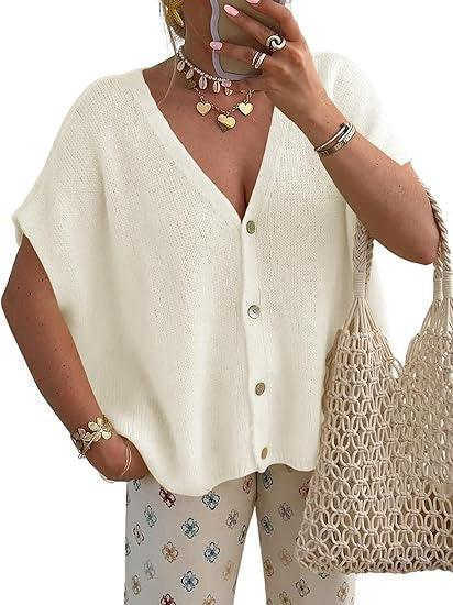 Short Sleeved V-neck Single Breasted Cardigan Sweater Meifu Market