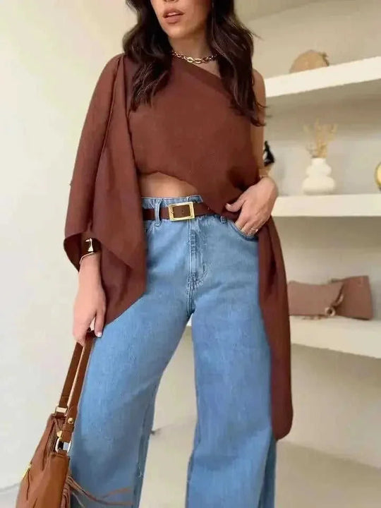 Brown Off Shoulder Crop Top - Meifu Market
