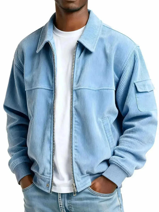Men's Retro Corduroy Jacket - Casual Long Sleeve Pocket Coat Navy Blue - size and dimension reference