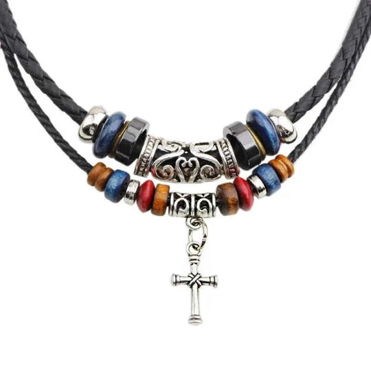 vintage tribal necklace | boho leather jewelry | double layered braided necklace | energy saving