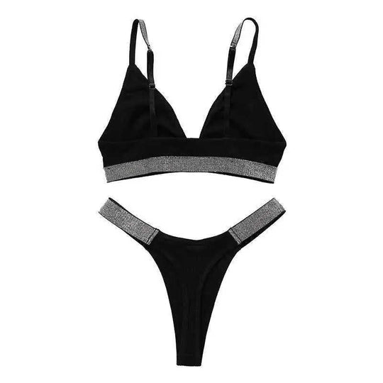 Knitted Thread Rhinestone Wireless Underwear Underwear Women's Bra Set Meifu Market
