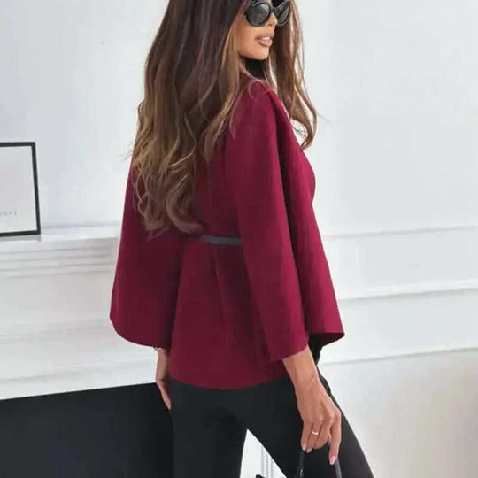 New Stand Collar Batwing Sleeves Cloak Top With Belt Ins Fashion Temperament Jacket Woolen Sweater Outwear For Women Cloth...