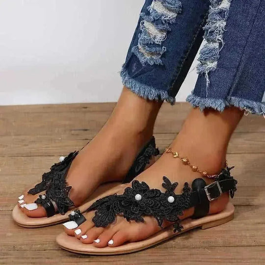 lace-up sandals for women | floral ankle strap sandals | flat beach shoes summer | energy saving