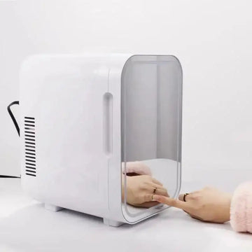 skincare refrigerator with mirror | portable beauty fridge | compact cosmetic cooler | ultrasonic cleaning