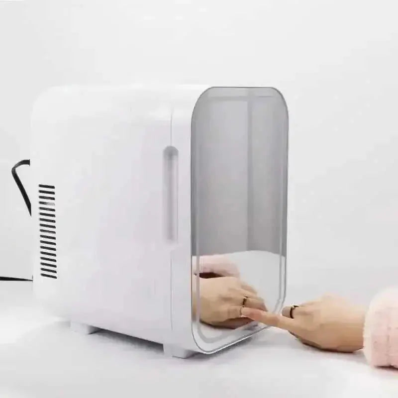 Portable Mini Fridge 4 Liter Mirror Refrigerator Beauty Fridge AU plug - angle view with portable mini fridge for skincare...