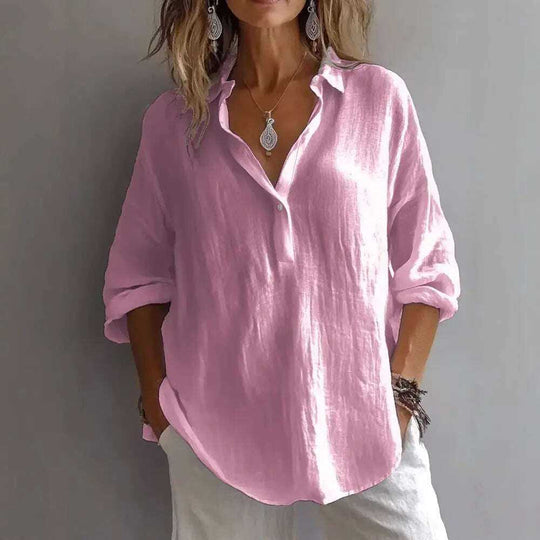 Fashion Long-sleeved Lapel Pullover Shirt Casual Loose Solid Color T-shirt Tops Women's Clothing Meifu Market