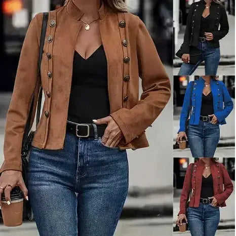Double-row Metal Buckle Deerskin Velvet Retro Long-sleeved Coat Meifu Market