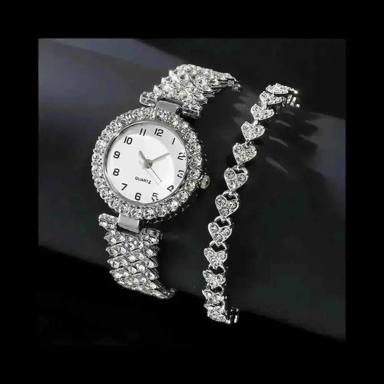 2-Piece Women's Watch & Bracelet Set - Luxury Fashion Jewelry Gift Set with Silver Strap Quartz Watch Gold - main product ...