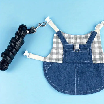 durable canvas rabbit harness | plaid denim pet leash | small animal traction rope | energy saving