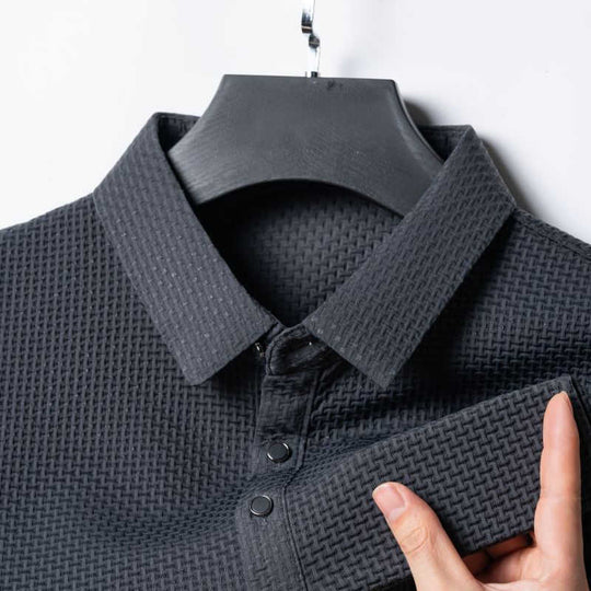 Ice Silk Polo-Collar Tee — Men's Cool-Touch Jacquard Summer Shirt
