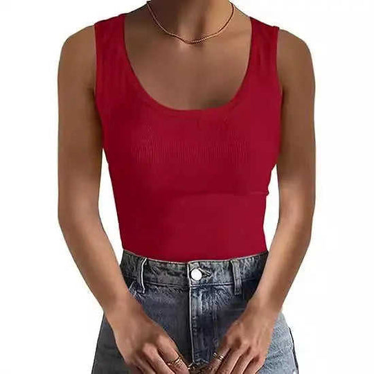 Elastic Slim-fit Vest Women's Square-neck Sleeveless Top Summer Clothing White - scale comparison view