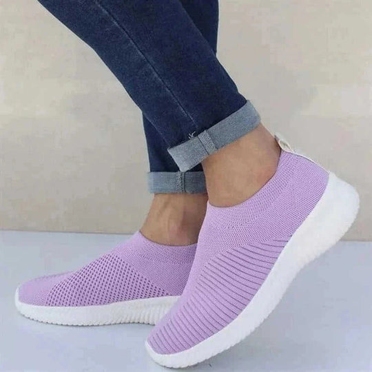 stretch mesh slip-on shoes | breathable knit flats | soft sole walking shoes | energy saving