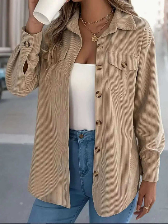 European And American Corduroy Striped Mid-length Coat Shirt Meifu Market