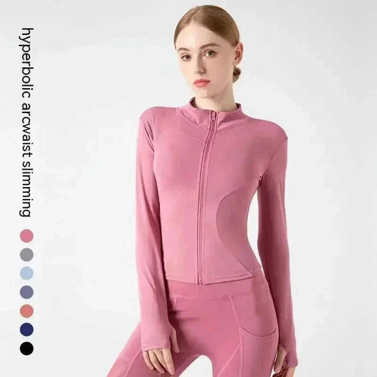 quick-dry yoga jacket | slim fit workout jacket | moisture wicking sports top | ultrasonic cleaning