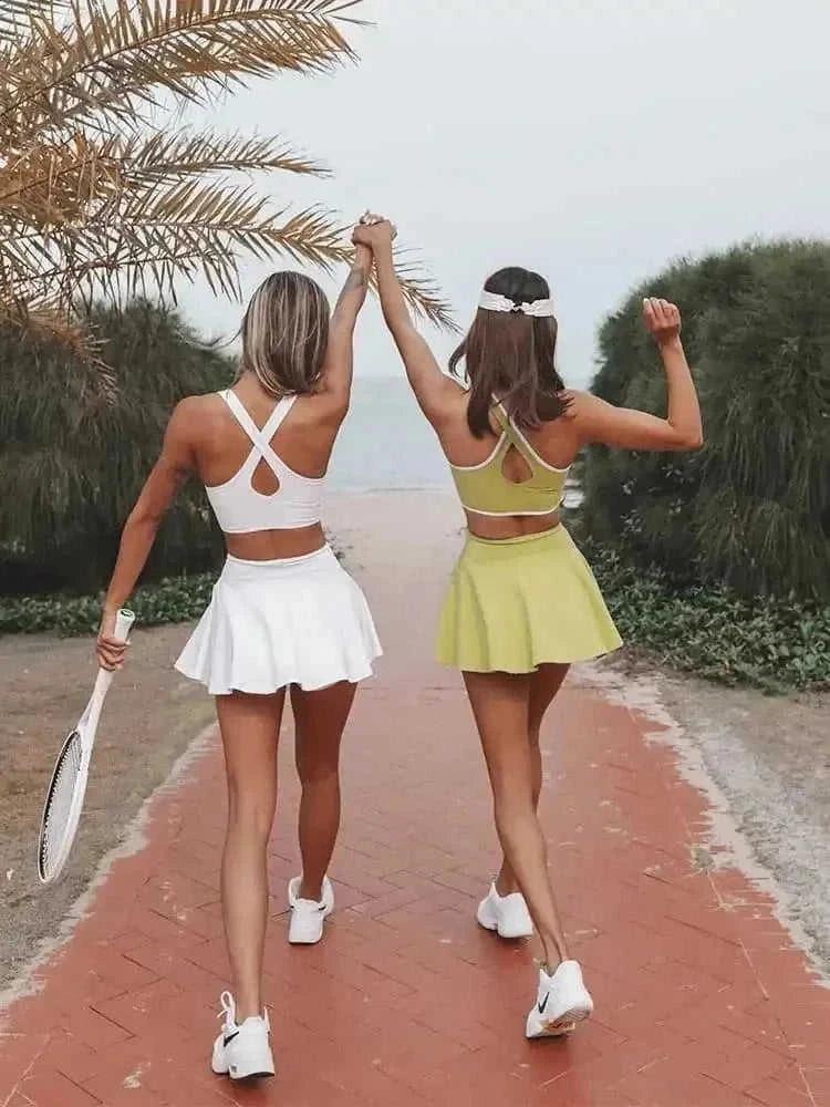 moisture-wicking fabric | built-in shorts tennis dress | seamless all-in-one suit | energy saving