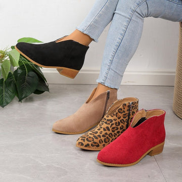 V Cut Chelsea Women's Chunky Heel Pointed Ankle Boots Meifu Market