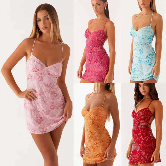 Women's Sequined Embroidered Backless Sling Dress Meifu Market