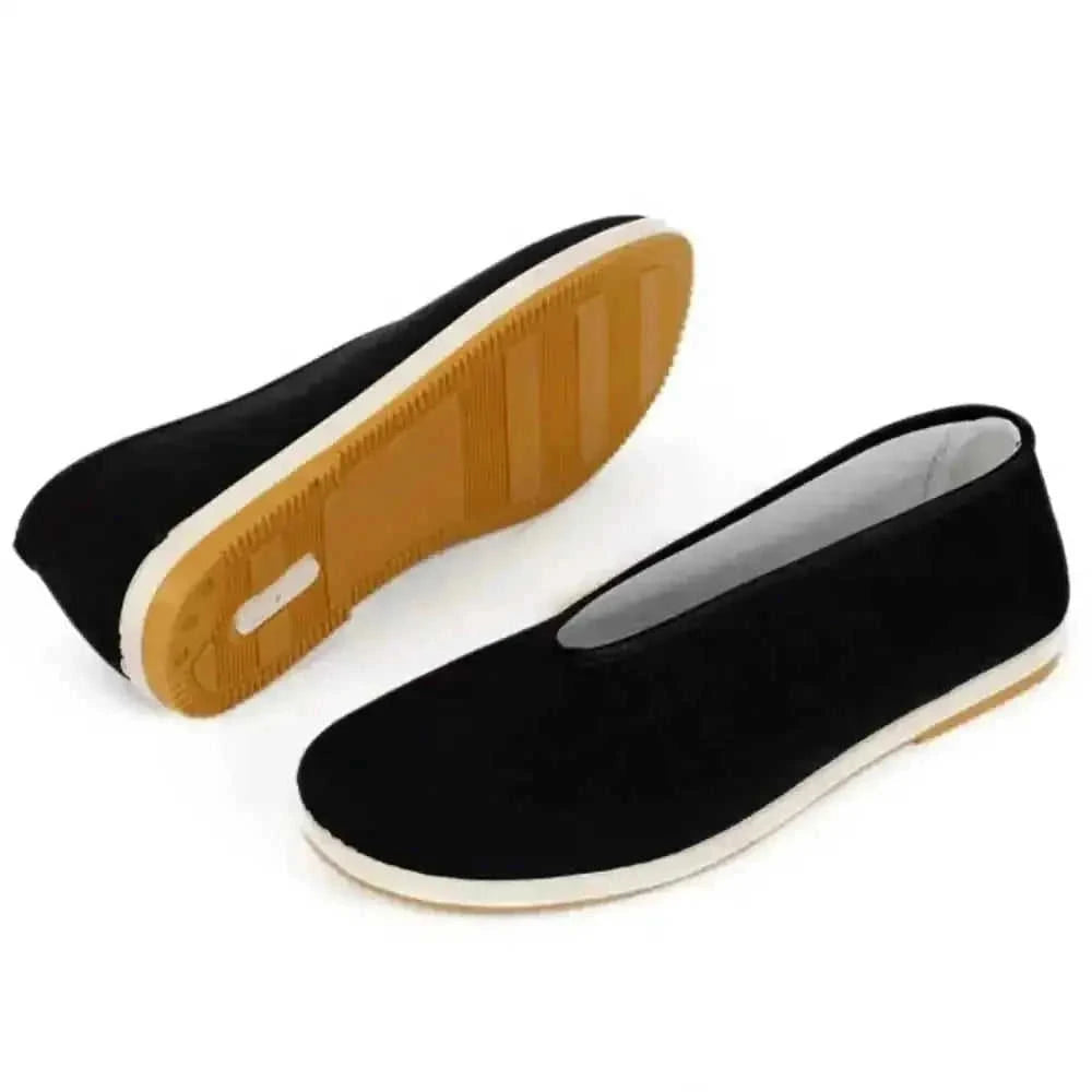 lightweight kung fu training shoes | mens tai chi practice footwear | breathable black cotton shoes | energy saving