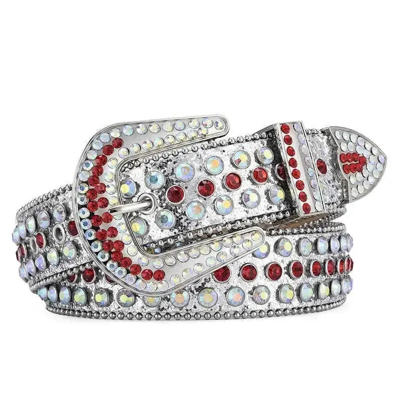 stainless-steel alloy belt | punk rock rivet buckle | rhinestone crystal decoration | energy saving