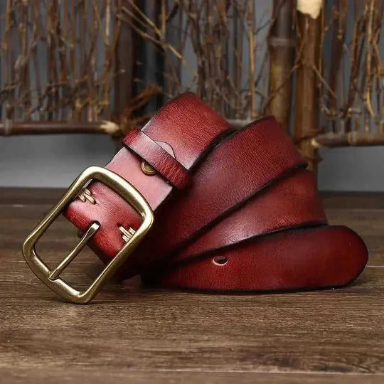vintage distressed leather belt | brass buckle belt for men | genuine cowhide leather belt | energy saving