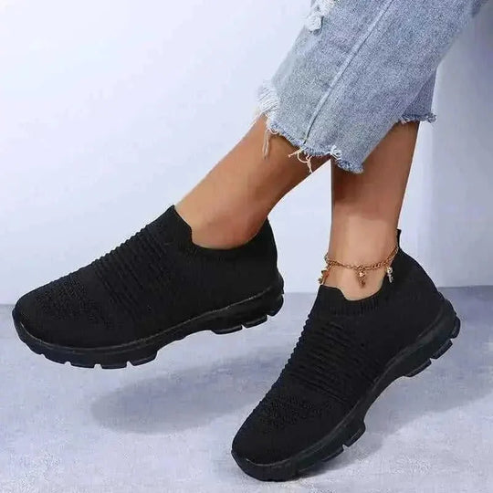 breathable knit fabric shoes | lightweight walking sneakers women | slip-on running flats | ultrasonic cleaning