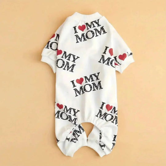 I Love My Mom" Print Pet Shirt for Dogs & Cats - Lightweight Summer Apparel, White with Black Lettering & Red Hearts, Soft...