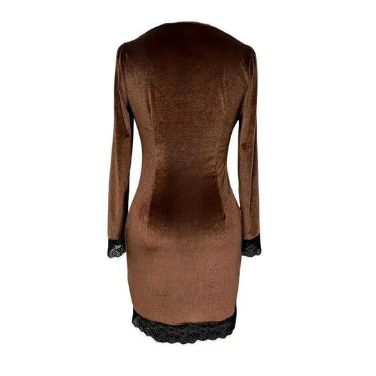 Women's Sexy V-Neck Bodycon Short Dress With Lace Trim And Button Details Long Sleeve Spring Summer Mini Dress Meifu Market