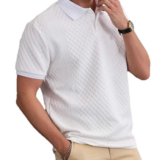 Asymmetric Jacquard Polo – Men's Button Placket Fashion Shirt