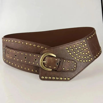 asymmetric belt with rivets | wide leather waist belt | sewing leather belt | ultrasonic cleaning