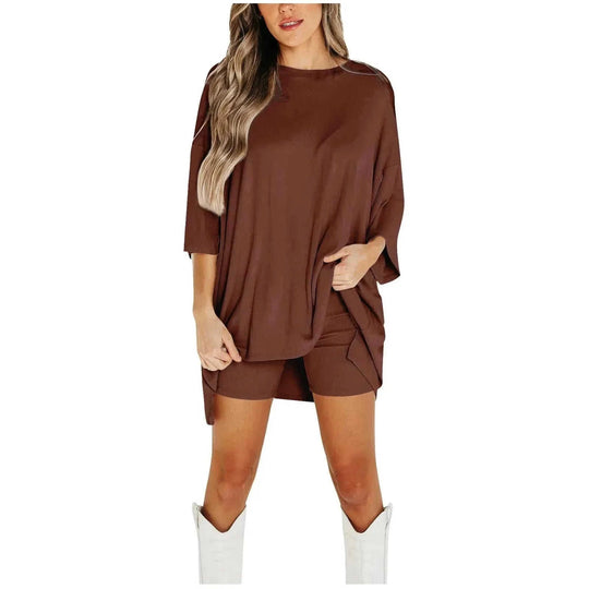 summer knitted suit set | casual solid color outfit | breathable cotton blend fabric | ultrasonic cleaning