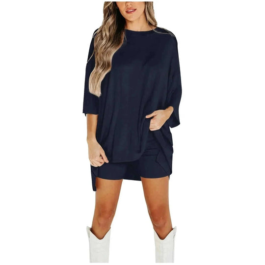 summer knit suit set | breathable cotton blend fabric | casual two-piece outfit | ultrasonic cleaning