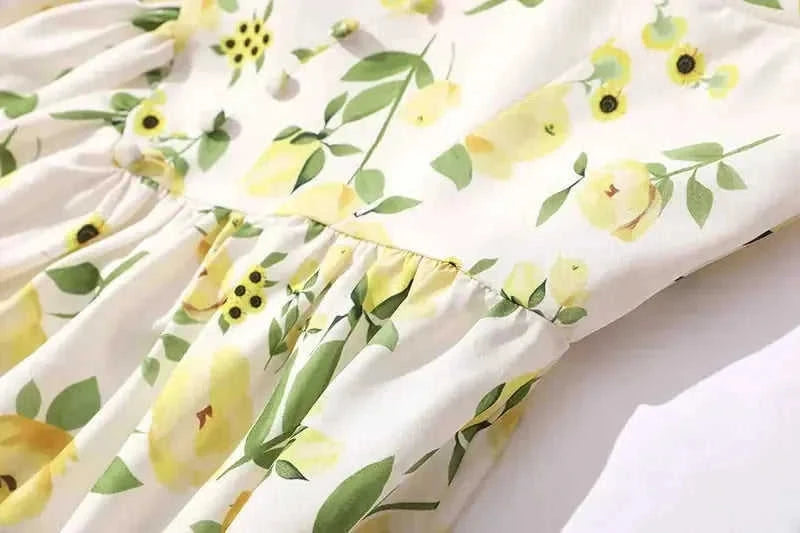 floral print dress | fishbone tube top | puff sleeve dress | energy saving