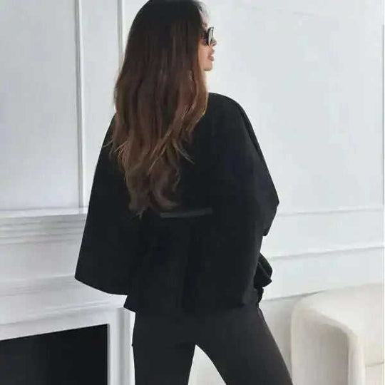 New Stand Collar Batwing Sleeves Cloak Top With Belt Ins Fashion Temperament Jacket Woolen Sweater Outwear For Women Cloth...