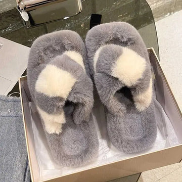 plush fleece lining | 5cm heel slippers | cross-strap house shoes | energy saving