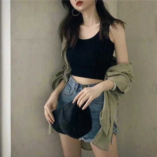 slim fit crop vest | ribbed fabric construction | stretchy cotton blend | energy saving