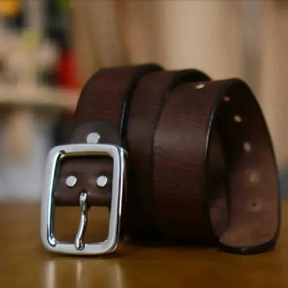 Retro Thick Pure Steel Hand-rub Color Men's Belt - main view (material: leather | color: black, brown)