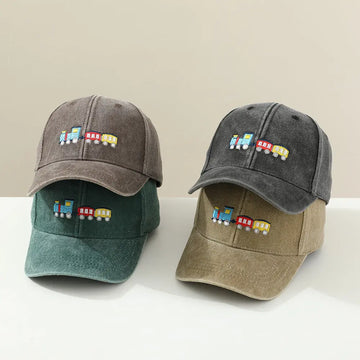 Children Toddler Peaked Cap Small Train Washed Layer Peaked Baseball Hat Trendy Meifu Market