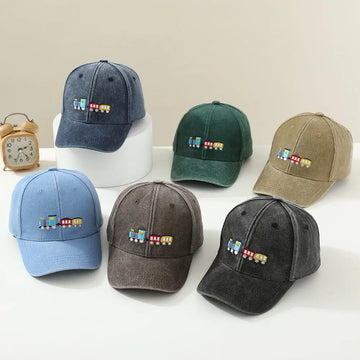 Children Toddler Peaked Cap Small Train Washed Layer Peaked Baseball Hat Trendy Meifu Market